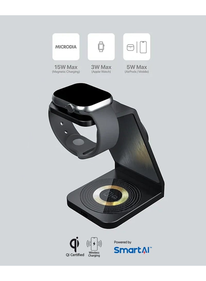 MICRODIA 【MICRODIA 】 SNAPStation Aluminaire 23W 3-in-1 Magnetic Wireless Charging Station - Fast MagSafe Dock for iPhone 15/14/13/12, Watch & AirPods - Image 3